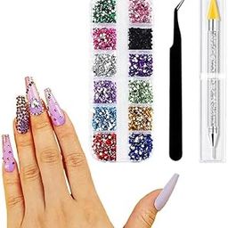 Trexee Nail Art Decoration Kit,12 Color Rhinestone Nail Art Crystal Diamonds,Rhinestone with Pick Up Tweezer & Rhinestone Picker Pen for DIY Nail Art Craft | Nail Art Salon for women & Girls-image-17