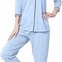 Women's Cotton Regular Fit Polar Bear Printed Sky Blue Color Night Suit Set of Front Buttom Shirt & Pyjama-image-36