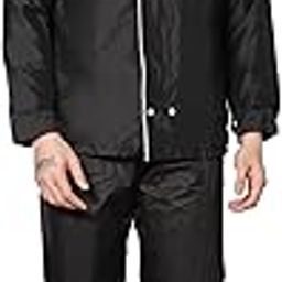 Men's Raincoat Set Waterproof | Polyester Hooded Jacket & Pants with Carry Bag | Lightweight Monsoon Rain Suit for Bike, Travel & Outdoor Use (IN, Alpha, 2XL, Black)-25