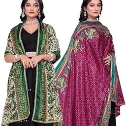 Traditional Garba 2.20 Meter Dupatta Set, 2 Piece Ethnic Wear Collection, Green and Pink Printed Design-41