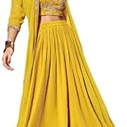 Women's Georgette Embroidery Crop Top with Flared Pleated Palazzo and Shrug Set-image-66