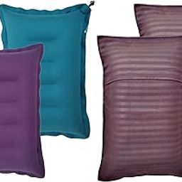 Pack of 2 Pcs Multicolor Soft Cotton Air Pillow with Cotton Pillow Cover for Multipurpose use, Compact and Lightweight Pillow, Neck Support Pillow Travelling in Bus, Train, Flight for Men and Women.-6