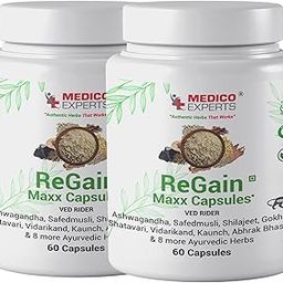 MedicoExperts ReGain Maxx Safed Musli,Nagori Ashwagandha,Gokshura,Shilajit Capsules for Men 500mg|16 Ayush Approved Herbs|Helps to Improve Performance,Muscle Strength,Stamina - 120 Capsules,130 grams-5