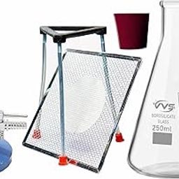 VVS Borosilicate Glass Conical Flask 250ml, Tripod Iron Stand With Wire Gauge, Bunsen Burner With Stop Cock Brass Pipe and rubber cork combo of 5 for school collage chemistry lab laboratory use-image-2