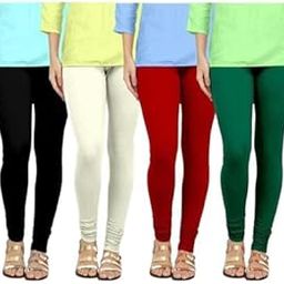 Women's Solid Cotton Viscose Lycra Regular Fit Leggings Combo Pack 4 | Color Black,White,Maroon,Green-8