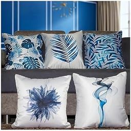 Satin 250TC Sofa Cushion Pillow Covers, Multicolor, Set of 5 Cushion Covers(Blue Smoke,16X16 Inches)-102