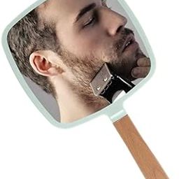 WE-CEF Handheld Makeup Mirror with Handle, Small Cute Wooden Shaving Mirror with Single Side Hanging Hole, Travel Portable for Men Women (Square, Green Pack of 1)-35