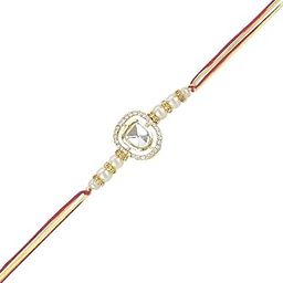 Designer Kundan Pearl Rakhi With Roli Chawal & Rakshabandhan Card For Brother/Bro/Bhai/Men (R094)-image-44