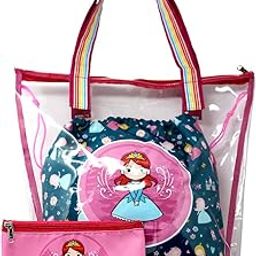 The Rosette Imprint 3-in-1 Swimming Bag Set | 15 x 14 Inch Waterproof PVC Tote Bag | Wet & Dry Compartments and Pouch for Kids Girls & Boys | School, & Outdoor Activities | Princess Design-image-71