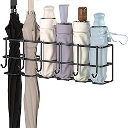 HASTHIP® Wall Umbrella Holder Storage Organizer Rack with Hooks, No Drill Wall Mounted Multi Hook Rack Umbrella Organizer Rack for Folding Umbrella, Golf Umbrella-image-78