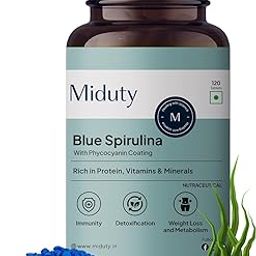 Miduty Blue Organic Spirulina 2000 mg Per Serving - Newly Launched - Superfood Tablet- Complete Protein with Essential Amino Acids - Phycocyanin Antioxidant Supplement - 120 Veg Tablets-17