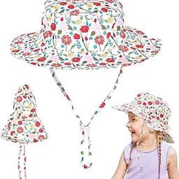 snowie soft Sun Hat for Girls Aged 1-2 Years Old Wide Brim Bucket Beach Hat with Chin Strap Breathable Mesh Liner Hats Outdoor Cute Floral Sun Hats for Kids Girls-picture-2