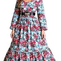 Women Rayon Grey Floral Maternity Feeding Maxi Dress with Buttons Full Sleeve Gown with Belt-image-59