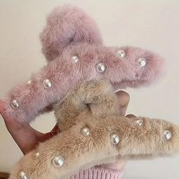 H-STYLE STORE Korean Faux Fur Hair Claw Clips, Butterfly Elegant Stain Fluffy Hair Holders, Vintage Furry Clutchers for Women & Girls (fur multi)-6