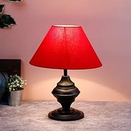 DIKANSHA 10" Red Shade Beautiful Table Lamp for Bedroom and Drawing Room-image-5