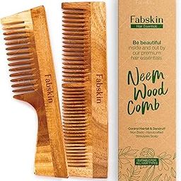 Fabskin Neem Wooden Comb For Men & Women | Set Of 2 | Detangling, Frizz Control, Hair Growth, Shine & Styling | Graduated & Handle Comb | For All Hair Types-1