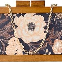Wooden Clutch bag for women with Detachable Chain Strap-image-1