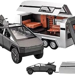 Alokik Enterprise 1:32 Scale Die-Cast Tesla CyberTruck with Pick-Up Trailer with 6 Openable Doors Pull Back Action,Lights & Music Best Vehicle Gift for Kids【Pack of 1】【Random Color】-1