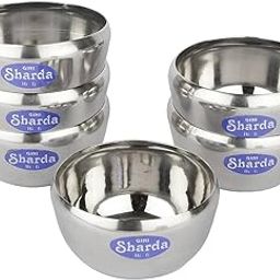 Sharda Metals Stainless Steel Bowl 150 ml Each for Halwa, Curry, Dal, Dessert, Soup, Vegetable Serving Katori Set, Apple Bowls, Wati, Vati, Rim Curved Design - Set of 6-image-1