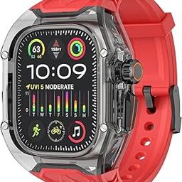 UniqTry Transparent Mod Kit Rugged Case with Silicone Band Compatible with Ultra 49mm Series 9 8 7 44mm 45mm 46mm bands Crystal Clear Military Protective Cover Bumper Tactical-23