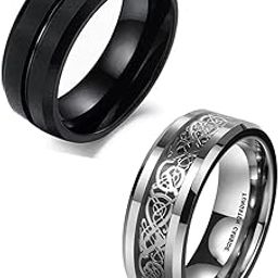 Rings for Men Combo Boys Boyfriend gents friends Blue Ring for Boys 2 Dragon Black Chain Stainless Steel finger Rings Stylish Birthday Gift Anniversary Husband Valentine Gifts Fashion 229-image-56