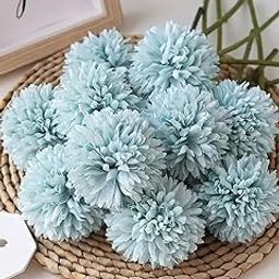 TIED RIBBONS Pack of 6 Artificial Chrysanthemum Flowers Stick Bunch (Light Blue, 29 cm) for Vase Pot Home Decor Living Room Bedroom Table Office Decoration Items (Pot not Included) Polyester-image-79