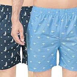 Men's Super Combed Cotton Woven Printed Boxer Shorts with Side Pocket Regular Fit Solid 100% Soft & Durable Cotton Boxer Moisture Wicking Microfibre Ultra-Light Boxers for Men (Combo of 2)-26