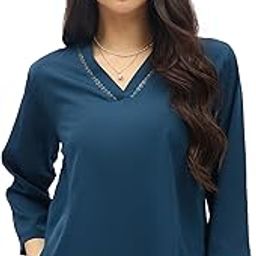 Blue Solid V-Neck Top Stylish Ethnic and Western Tops for Women Summer Travel Wear Trendy Tops for Jeans Lightweight Comfortable Casual-32