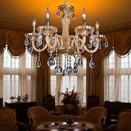 DREAMY DESIGNS Chandelier Lights for Ceiling Contemporary Cream Color (S) Shap Chandeliers for Living Room 6 LED Light Pendant Lamp with Bulb Modern Jhumar Designer Bedroom and Dining Room-image-97