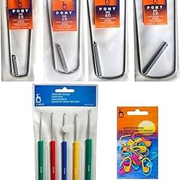 PONY Knitting Crochet Hooks Needle Set of 5 (Size: 2.0mm-4.0mm) with Crochet Locking Stitch Markers(25 Pcs) and Aluminum Hairpin Crochet Staple Set of 4 (Size: 2/0, 3/0, 4/0, 5/0)-picture-8