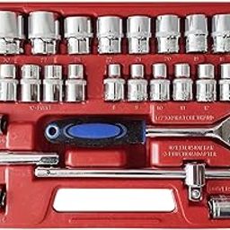 HELLARO 32Pcs Heavy 1/2" inch Combinational Ratchet Socket Wrench Spannar Tool Goti Set with Carry Box for Automobiles/Bike/Car Repair Tool Kit Socket Set (Pack of 32) (32pc in Red box)-4