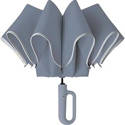 Compact Travel Umbrella With Reflective Strip, Carabiner Handle Windproof & UV Protection Anti-Slip Handle Lightweight 95% UV Block for Men, Women & Kids Ideal for Rain & Sun Coverage, Gray-25