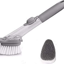 DENFY Automatic Liquid Tank Kitchen Utensils Sink Cleaning Brush Scrubber | Dish Bowl Washing Brush with Refill Liquid Soap Dispenser Handle Sponge-image-9