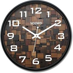 Amazon Brand - Solimo 12-inch Plastic & Glass Wall Clock - Wood Craft (Silent Movement), Black-13