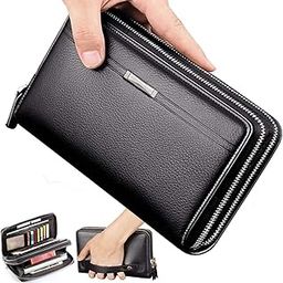 Mens Wallet Long Purse Leather Clutch Large Business Handbag Phone Card Holder Case Gift for Men Father Son Husband Boyfriend, Black, L, Classic-3