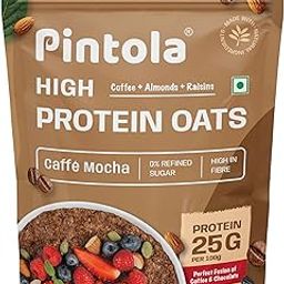 PINTOLA 25g High Protein Oats 400g, Caffè Mocha, No Refined Sugar, with Almonds & Raisins, High Fibre, Rolled Oats, Breakfast Cereals | Gluten Free-image-95