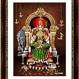 RAJ FRAME–God Sri Kanchi Kamakshi/Kamatchi Amman photo frame for Pooja room wall|Matt finish Hindu God|Brown colour background|12 multicolour Pigment Print|syntheti frame|(30Cm×25Cm×2Cm)-31