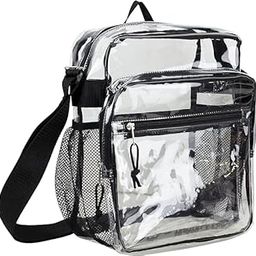 Sturdy Clear Bag For Stadium Events Approved Crossbody Strap See Through Transparent Messenger Handbag Work Concert Travel Black-image-17