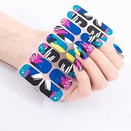 Secret Lives® nail sticker set -blue combo with black yellow white pink color design - includes: nail file, prep pad, & cuticle stick-image-81