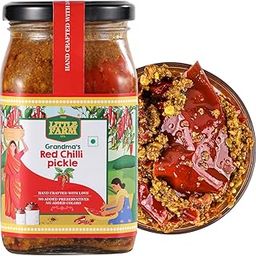 THE LITTLE FARM CO Banarasi Red Chilli Pickle - Lal Mirch ka Achar | Less Oil Mustard Base Homemade Stuffed Chilli Pickles | No Added Preservatives, No Artificial Flavours | Traditional Recipe, 400g-image-56