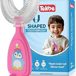 tekme U Shaped Toothbrush for Kids, Food Grade Soft Silicone Brush Head, 360° Oral Teeth Cleaning Tools, Children Infant U Shape Manual Toothbrush (2-6 Years | Pink)-10