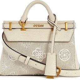 guess Women's Beige Cotton Polyester Blend Embroidery Satchel Bag-picture-46