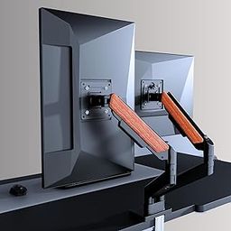 Flowlyf Black Dual Wooden Texture Premium Gas Spring Monitor Arm | 17-32" Screen Monitor VESA Mount | Height Adjustability | 360 Degree Rotation |Easily Hold Upto 8KG Weight Each |2 Way Wire Manager-10