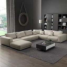 ZAM ZAM ENTERPRISES Latest Wooden Furniture Designs U Shaped Sectional Sofa Living Room L Shape Leather Sofa Set Furniture (Beige, 5 Seater)-picture-6