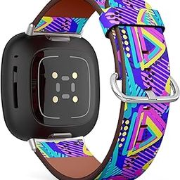 CJBROES Replacement Leather Watch Band, Compatible with Fitbit Versa 3 and Fitbit Sense of Wristband Bracelet Accessory - Memphis Style Textured-68