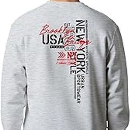 Winter Sweatshirt for Men Brooklyn Urban Sportswear Typographic Crew Neck Cotton Blend Full Sleeve Oversized Sweatshirt-image-49