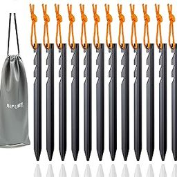 BIFUNIE Tent Stakes Pegs Aluminum Tent Stakes with Reflective Pull Ropes (12-Pack) & Carrying Pouch (1Pcs), Heavy Duty Tri-Beam Metal Stakes Pegs for Backpacking Camping Tents Hammocks and Canopy-image-29