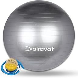 AIRAVAT Yoga Ball Exercise Ball for Workout, Anti-Burst and Slip Resistant Stability Ball, Swiss Ball for Physical Therapy, Balance Ball Chair, Home Gym Fitness (Grey- 55cm)-image-22