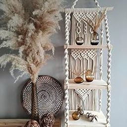ARSHLAZA Macrame Wall Hanging Plant Shelf, 3-Tier Macrame Shelves Boho Bathroom Shelf, Handmade Boho Floating Shelves for Plants and Decor [WS]-11