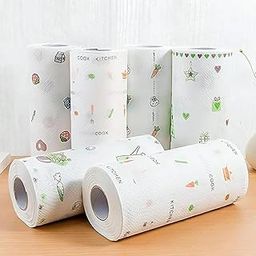 DARKFISH Non Woven Reusable and Washable Kitchen Printed Tissue Roll Non-stick Oil Absorbing Paper Roll Kitchen Special Paper Towel Wipe Paper Dish Cloth Cleaning Cloth 50 sheets pack of 1-17